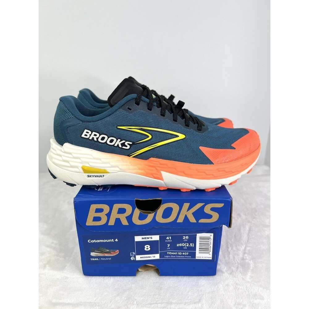 Brooks Catamount 4 Trail Running Shoes Mens 8 D Legion Blue Celestial Flame New